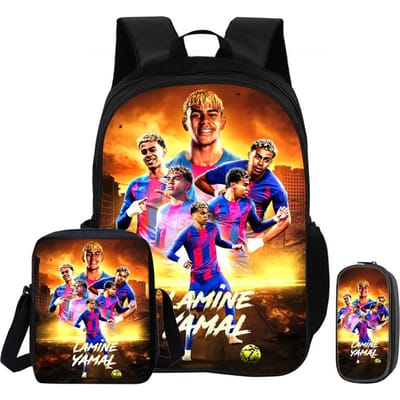 L-Lamin Yamal 3-delige Set Rugzak Schoudertas Etui Boekentas Voetbalster Rugzak kind Mochila Sport Schooltas Kindercadeau
