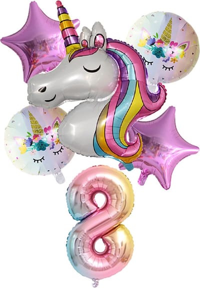 Ballonboeket 6 delig 7 jaar "Eenhoorn"