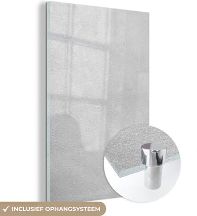 MuchoWow® Glasschilderij 120x180 cm - Schilderij acrylglas - Leer - Structuur - Lederlook - Grijs - Foto op glas - Schilderijen