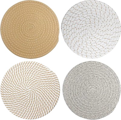 Set van 4 Ronde Geweven Onderzetters van Katoen, 20 cm, Warmtebestendige Placemats voor Pannen en Potten, Ideaal voor Keuken en Eettafel Decoratie