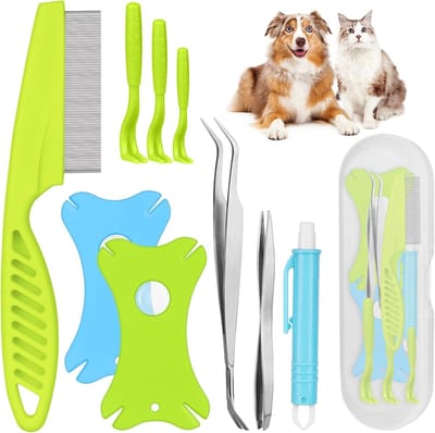 Famanu - tekenkaart met vergrootglas, set van 6 tekentangenset tekenkaart met vergrootglas met 3 x tekenverwijderaar 1x tekenpincet met veer 1x RVS pincet 1x vergrootglas en kam