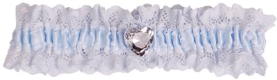 Kousenband blauw met kant en strass hartje