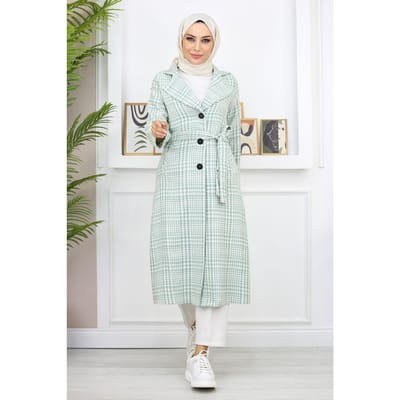 Geruit Chanel Kasjmier Jas Mintgroen