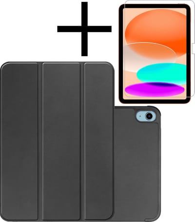 Hoes - Geschikt voor Apple iPad A16/A18 (2022/2025/2026) - 10.9 & 11 inch (10e, 11e & 12e generatie) - Met Screenprotector - Trifold Bookcase - Hard Cover - Hardcover Book Case - Tablet Hoesje - Zwart