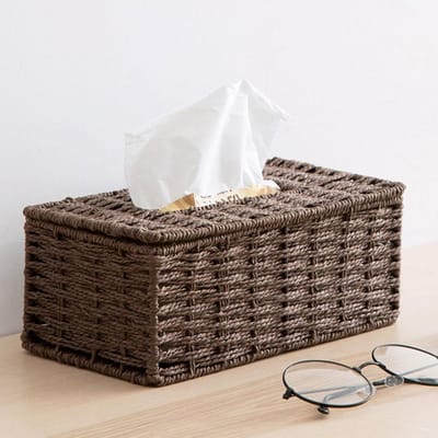 Rotan Tissuebox Vintage Servethouder Case Rommel Opbergcontainer Deksel Woonkamer Bureau Decoratie