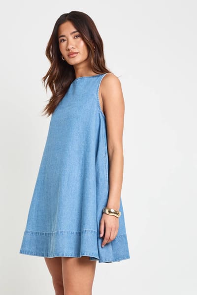 boohoo Dames Chambray Racer Swing Jurk | Medium Gebleekt | Maat: 36