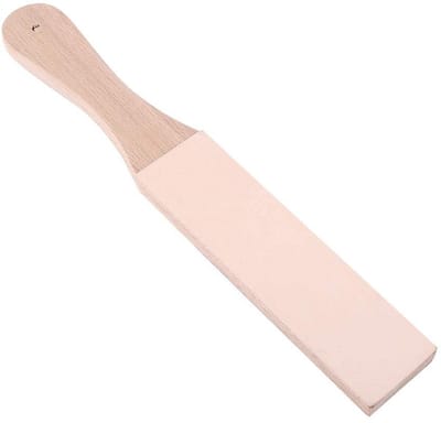 Dailygoods- Potloodslijper multifunctioneel - Houten Handvat - Leren Slijpband - Glad/Ruw Oppervlak - Ideaal voor Messen - Eenvoudig te Bedienen - Slijpsteen