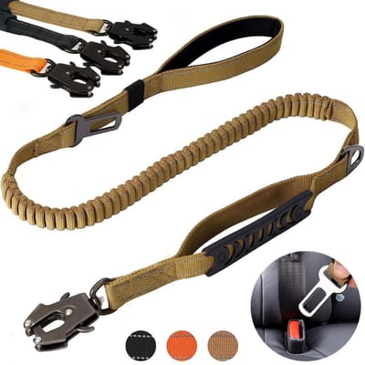MAGICSHE Tactische Honden Riem Anti Trek - 1,15-1,65 M Schokabsorberende Nylon Hondenlijn - Reflecterende, Elastische Korte Hondenriem Voor Middelgrote En Grote Honden Khaki