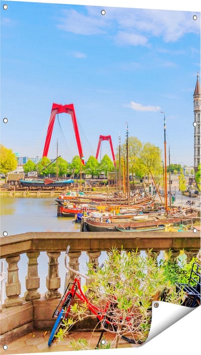 Gards Tuinposter Kleurrijke Oude Haven in Rotterdam - 80x120 cm - Tuindoek - Tuindecoratie - Wanddecoratie buiten - Tuinschilderij