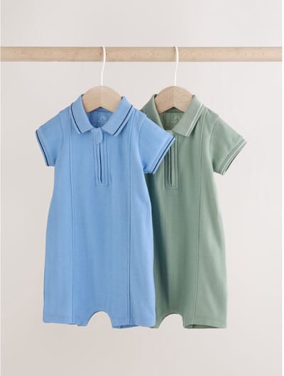 Next - Jongens - Set van 2 nette rompertjes met kraag voor baby's - Blauw