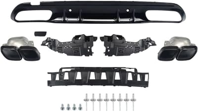 Diffuser Set Vaylen - Achterbumper Diffuser Uitlaat Set - Voor Mercedes W205 AMG (2015-2021) - C63 Look - Zwart - Auto Accessoires