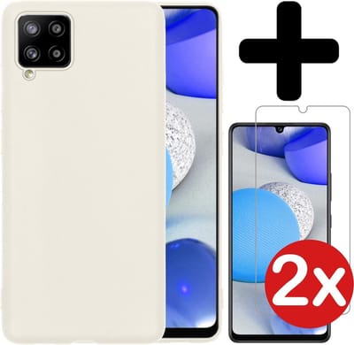 Hoesje - Met 2x Screenprotector - Geschikt voor Samsung Galaxy A42 - Sterk & Shockproof - Telefoon Hoes - Back Cover - Siliconen Case - Telefoonhoes - Wit