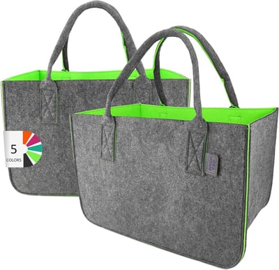 SnelShoppen - XXL Vilten Tas 30 Liter - Opvouwbare Shopper Donkergrijs/Limoen - Boodschappentas, Haardhouttas, Kledingmand, Speelgoedtas, Groot