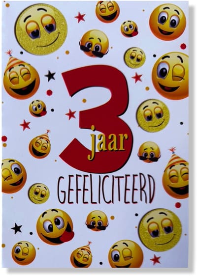 Hoera 3 Jaar! Luxe verjaardagskaart - 12x17cm - Gevouwen Wenskaart inclusief envelop - Leeftijdkaart