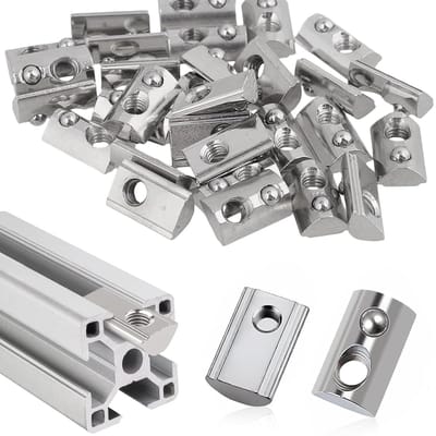 Set van 60 M6 Slide Nuts met Centrerende Bal voor Aluminium Profielen en Extrusiesloten 30 x 30 cm van Koolstofstaal