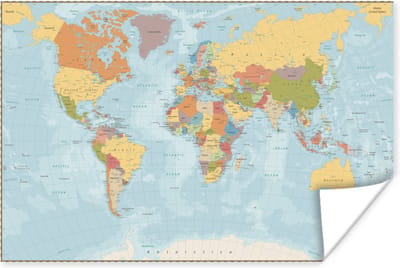 Poster 30x20 cm - Wereldkaart - Kleuren - Atlas - Posters - Kamer decoratie - Wanddecoratie woonkamer - Muurdecoratie slaapkamer