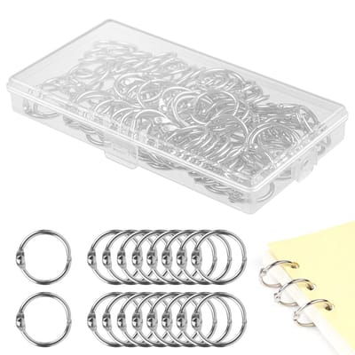 Ringbanden, 100 stuks, 25 mm ringbanden, metalen boekbindringen, losbladige verbindingsstukken voor scrapbooks, albums, notitiemappen, knutselprojecten, sleutelhangers (zilver)