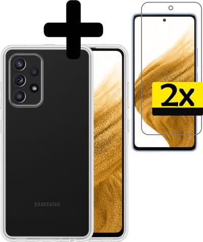 Hoesje - Met 2x Screenprotector - Geschikt voor Samsung Galaxy A53 - Sterk & Shockproof - Back Cover - Siliconen Case - Telefoon Hoes - Telefoonhoesjes - Transparant