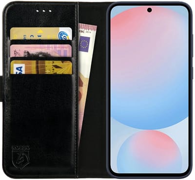 Rosso Element Geschikt voor Samsung Galaxy S24 FE | Wallet Book Case | Portemonnee Hoesje | 3 Pasjes | Magneetsluiting | Stand Functie | Zwart
