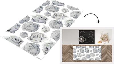 Keukenloper - Loper keuken - Rozen - Bloem - Zwart Wit - Patroon - 120x60 cm - Keukenloper vinyl