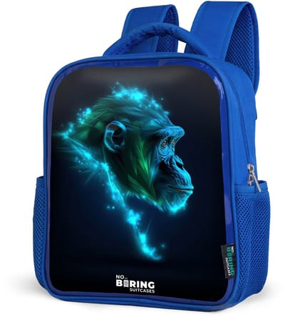 NoBoringSuitcases.com® - Rugzak blauw - Schooltas jongens - Neon silhouet van een chimpansee - Kinder rugtas jongen - Boekentas kind - Kinderrugzak voor school - Schoolrugzak
