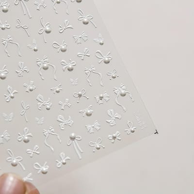 1 vel Elegante Witte Strik & Nail Art Stickers 5D Zelfklevende Tape voor DIY Manicure Glanzende Bloemen- & Lintdesigns, Creatieve Nageldesigns