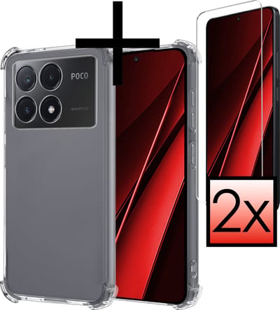 Hoesje - Met Screenprotector - 2 Stuks - Geschikt voor Xiaomi Poco X6 Pro 5G - Sterk & Shockproof - Siliconen Case - Back Cover - Telefoon Hoes - Shock Proof - Transparant