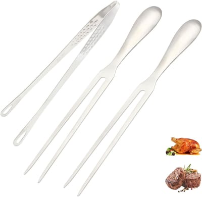 Roestvrijstalen Vleesvork en Grillvork voor Steak, Roast, Kip en Groenten - 27 cm, Duurzaam en Ergonomisch Ontwerp