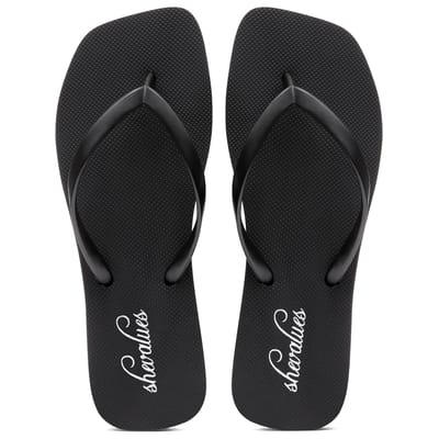 Eyriphy Dames Slimme Vierkante Teen Teenslippers Rubberen T-band Zomerse Strandschoenen Binnendouche Voetbedekking voor Vrouwen 38 black