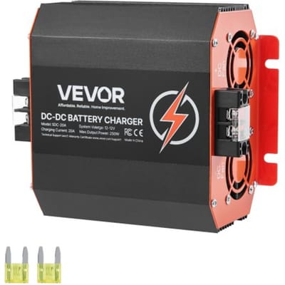 VEVOR 12V 20A DC/DC acculader, 250W, ideaal voor loodzuur-, lithium-, AGM-, GEL- en natte accu's, intelligent meertraps opladen, voor campers, bedrijfsvoertuigen, boten en jachten