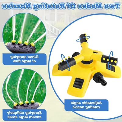 Gazonsproeier - Geel - 19 x 8,5 x 8 cm - Draaibaar Irrigatiesysteem met 3 Armen - Voor Tuin en Planten