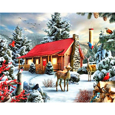 5D diamant schilderij kerst diamant borduurwerk landschap kruissteek strass huis kerstcadeau 20X30CM gray