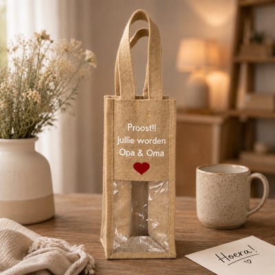 Jute Wijnfles Tas Zwangerschapsaankondiging – “Proost!! Jullie worden Opa & Oma” – Origineel Cadeau voor Grootouders