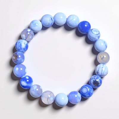 Cavill - Armband - Mongolische Agaat 135 ct - Ronde 10 mm Kralen - Handgemaakt - Flexibel - Elegante Blauwe Natuurlijke Steen - Duurzaam Sieraad