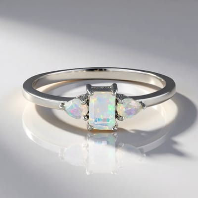Cavill - Welo Opalen Ring 0 459 ct - 925 Sterling Zilver Platina Geplateerd - Achthoekig en Druppelvormig - Elegante Damesring