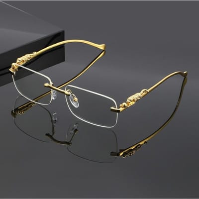 Une Paire de Lunettes Unique avec un Motif Léopard et des Verres Carrés Sans Monture, Convient aux Rassemblements Décontractés gray