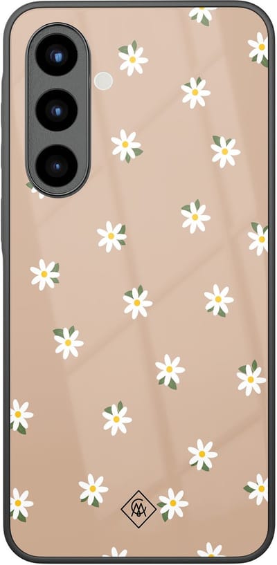 Casimoda® hoesje - Geschikt voor Samsung Galaxy A57 - Sweet Daisies - Luxe Hard Case Zwart - Backcover telefoonhoesje - Bruin/beige
