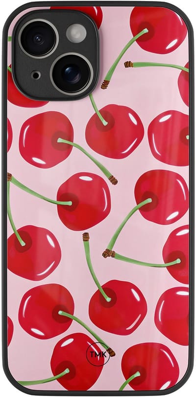 Hoesje geschikt voor Apple iPhone 14 - Sweet cherry - Roze - TPU luxe case (glossy toplaag) - Print - Hardcase backcover zwart