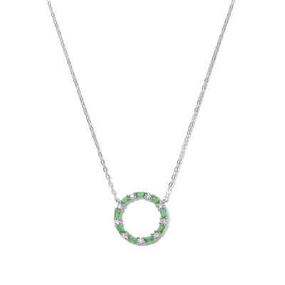New Bling 9NB-1064 Zilveren Ketting met Zirkonia Hangertje Cirkel - 18mm Doorsnee - Groen Wit - 40+5cm - Rhodium - Zilver