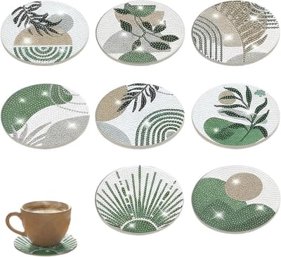 Onderzetters Set van 8 Stuks in Geelgroen Massief Hout, Antislip DIY Knutselset voor Volwassenen en Beginners met Complete Accessoires en Houder voor Creatieve Projecten