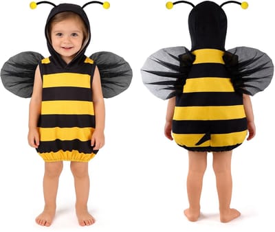 Dailygoods- Bijenkostuum 3D Dierencapuchon - Dierenkostuum Kind - Baby Romper - Halloween/Kerst - Uniseks - Geschikt voor 0-3 jaar