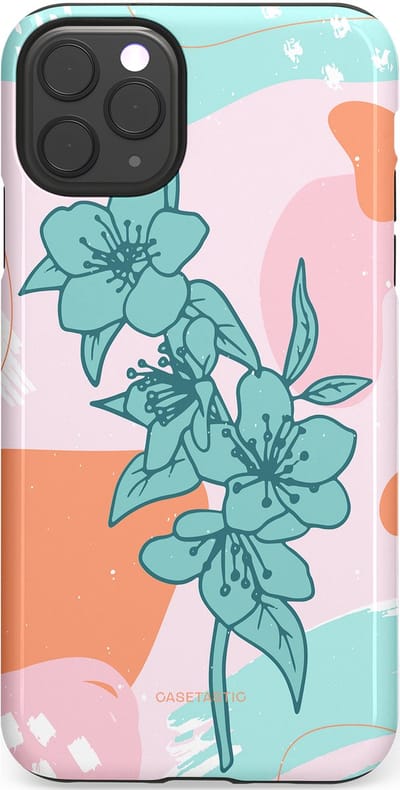 Casetastic hoesje geschikt voor Apple iPhone 11 Pro Max - Dubbellaagse bescherming - Roze Oranje Turqoise Bloemen Modern - Fashion Case - Wit Mintgroen Perzik Lichtroze