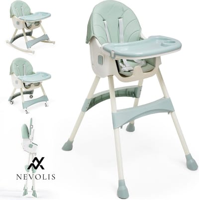 Nevolis Kinderstoel voor baby's - afneembaar dienblad verstelbaar inklapbaar babystoel met ligfunctie combikinderstoel eetkamerstoel vanaf 6 maanden - groen .