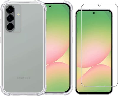 Hoesje geschikt voor Samsung A56 transparant Anti Shock silicone hoesje Met gehard glas Screenprotector