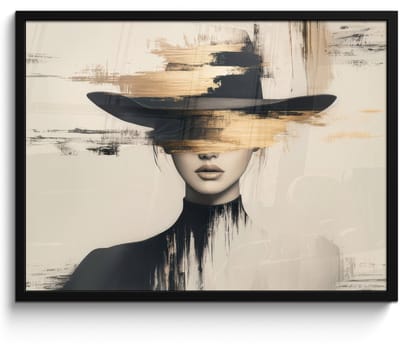 Poster in lijst - Fotolijst 70x50 cm - Posters - Vrouw - Hoed - Verf - Posterlijst zwart - Decoratie - Wanddecoratie woonkamer - Muurdecoratie slaapkamer