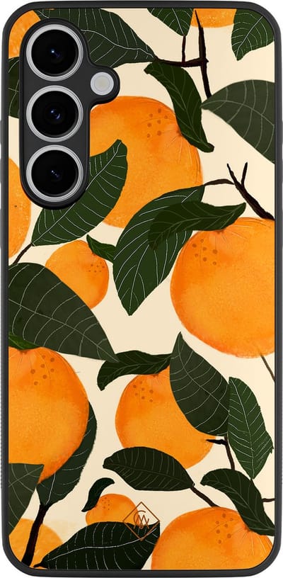 Casimoda® hoesje - Geschikt voor Samsung Galaxy S24 FE - Orange Garden - Zwart TPU Backcover - Bloemen - Multi