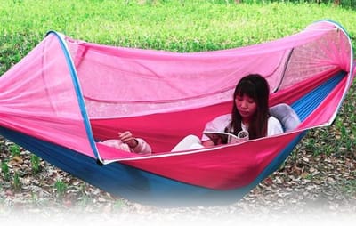 Buitenhangmat Tent - Kampeer Klamboe - Ultiem Kampeercomfort - Automatisch Pop-up - 260 x 140cm - Roze