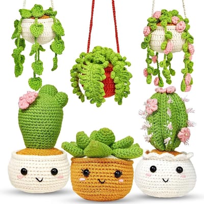 Haakset voor Beginners, 6-delige Set voor Planten Hangers, Inclusief Haaknaalden en Gedetailleerde Instructies voor Creatieve DIY Projecten