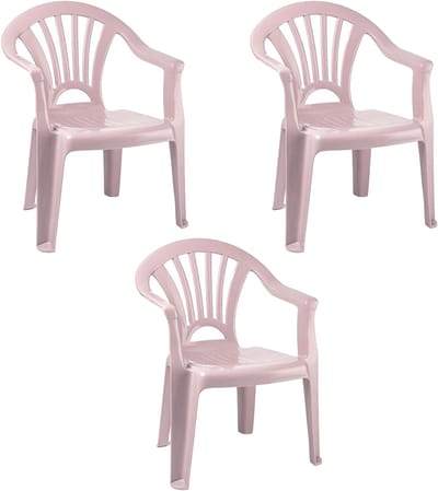 Trendoz Kinderstoel - 3x - kunststof - roze - 35 x 28 x 50 cm - tuin/camping/slaapkamer