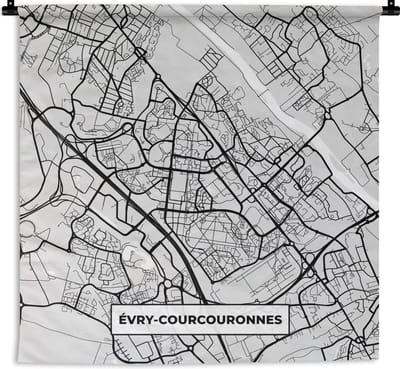Wandkleed - Wanddoek - Stadskaart - Frankrijk - Kaart - Évry-Courcouronnes - Plattegrond - 180x180 cm - Wandtapijt